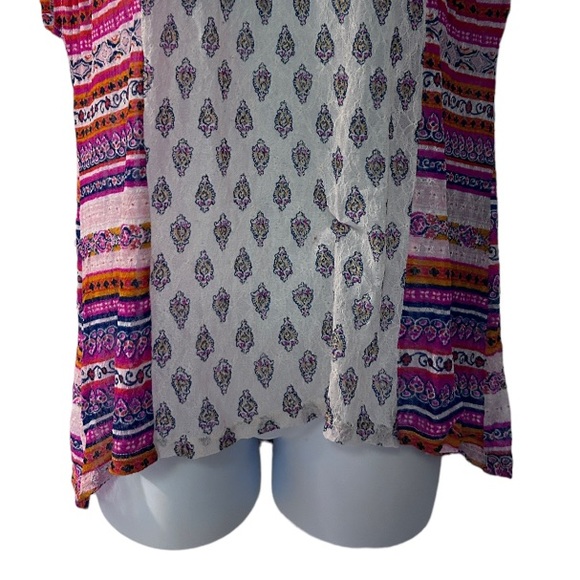 🩷Cato Stretch Mesh Lace Mixed Print Striped Boho Casual Sleeveless Summer Top - Picture 7 of 14